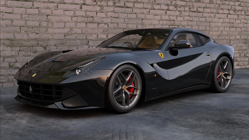 Black Ferrari Sports Car — Dramatic, 3d Render, Brick Wall