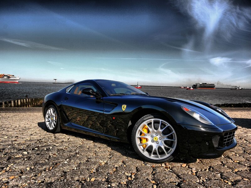 Black Ferrari Sports Car — Dramatic, Afternoon, Photograph
