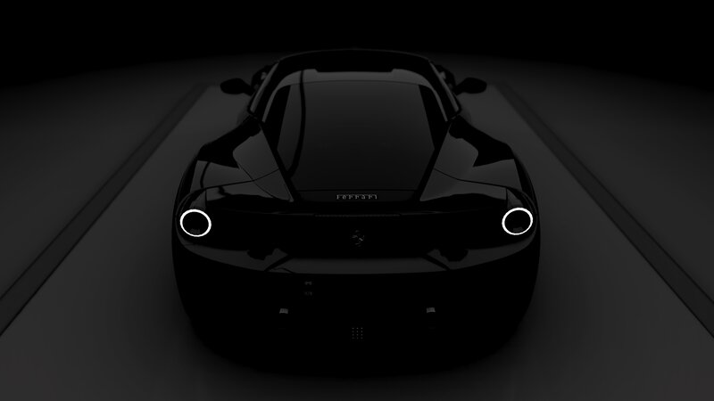 Black Ferrari Sports Car — Dramatic, Night, 3d Render, Headlights