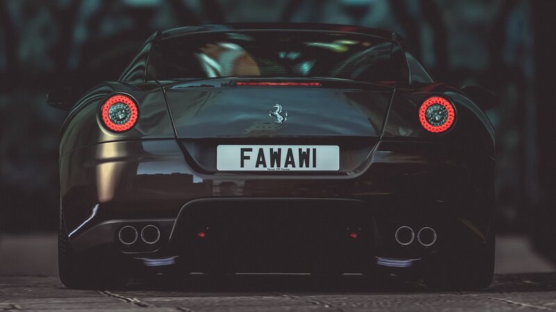 Black Ferrari Sports Car — Dramatic, Night, 3d Render, Taillights