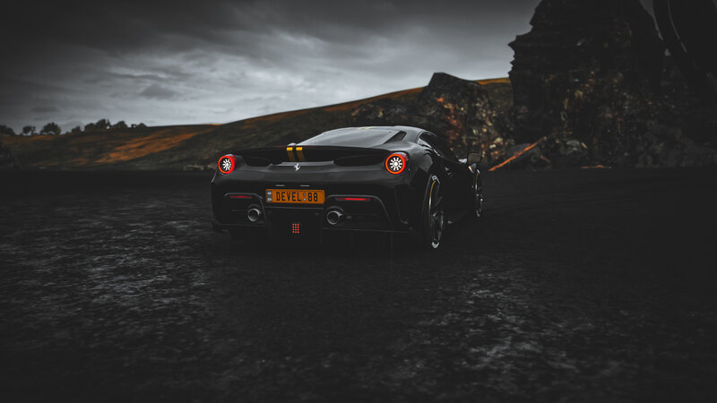 Black Ferrari Sports Car — Dramatic, Night, 3d Render