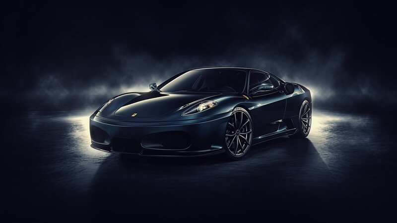 Black Ferrari Sports Car — Dramatic, Night, Photograph, Smoke