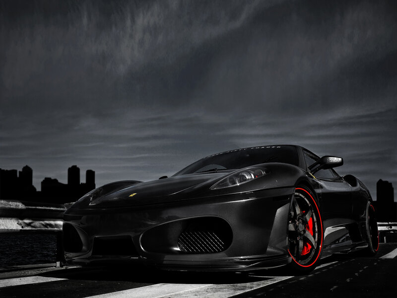 Black Ferrari Sports Car — Dramatic, Night