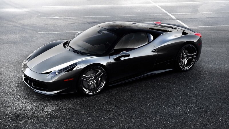 Black Ferrari Sports Car — Dramatic, Photograph, Asphalt