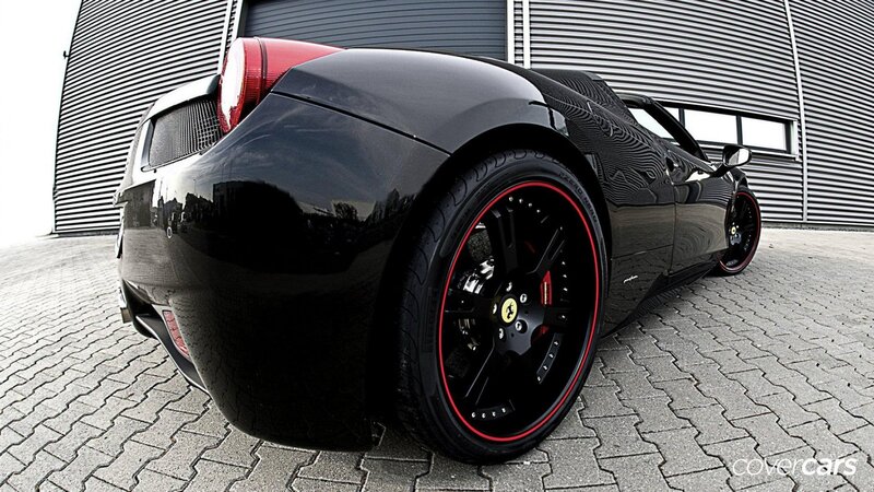 Black Ferrari Sports Car — Dramatic, Photograph, Building, Tire