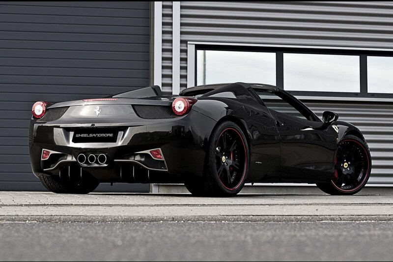 Black Ferrari Sports Car — Dramatic, Photograph, Building, Wheels