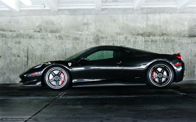 Black Ferrari Sports Car — Dramatic, Photograph, Concrete Wall, Wheel