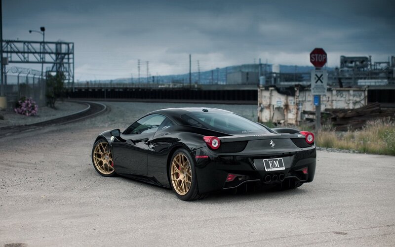 Black Ferrari Sports Car — Dramatic, Photograph, Stop Sign