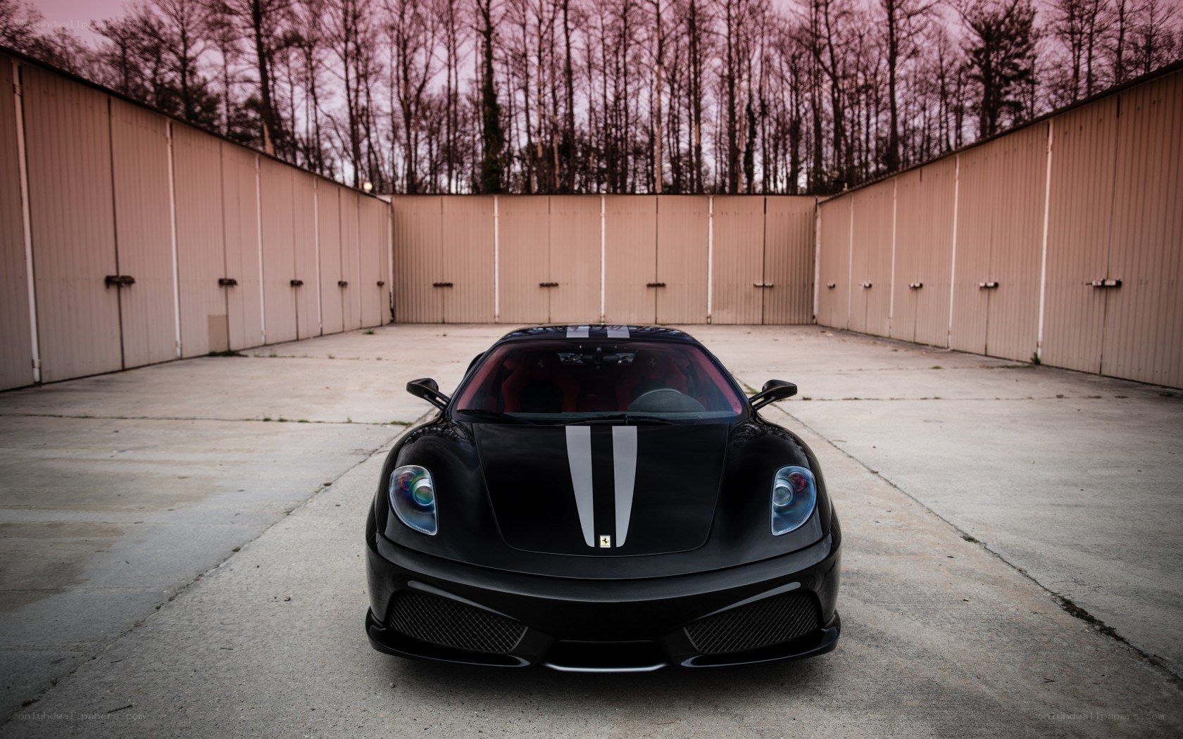 Black Ferrari with racing stripes