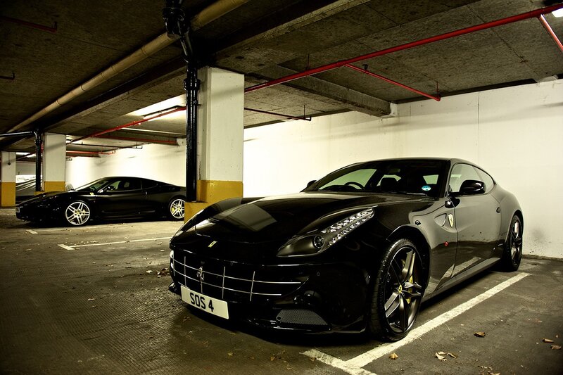 Black Ferraris in parking garage