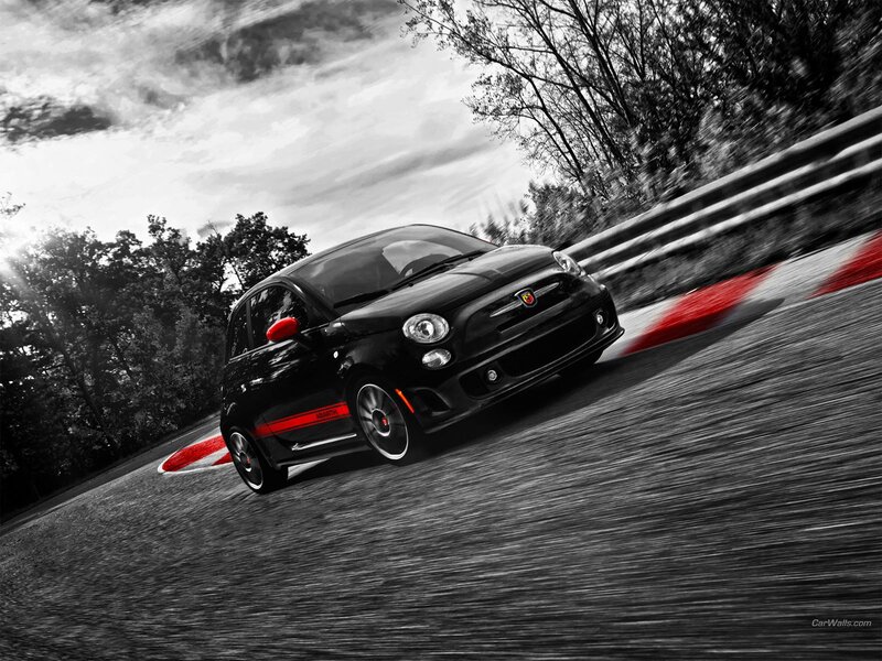 Black Fiat 500 Abarth on track
