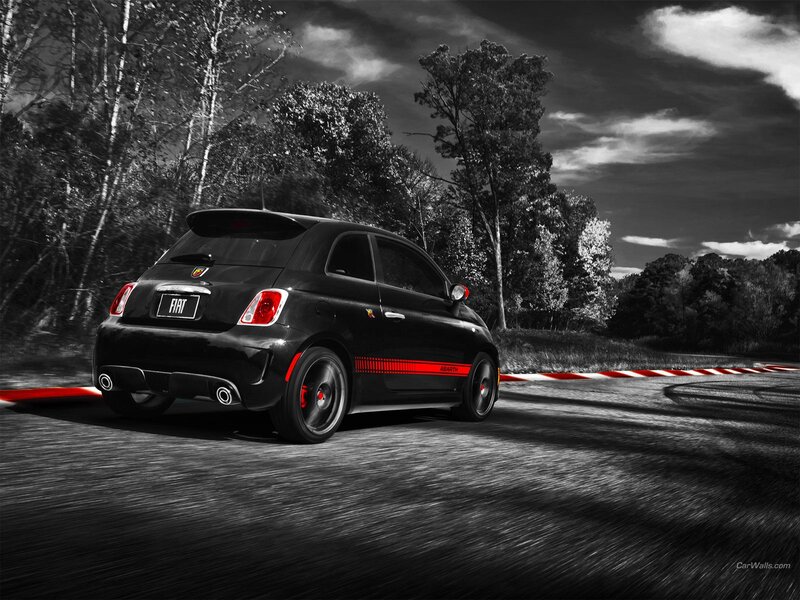 Black Fiat 500 Abarth on track