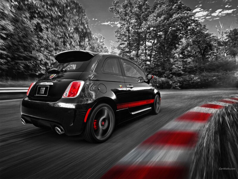 Black Fiat 500 Abarth on track