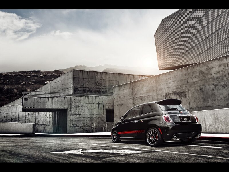 Black Fiat 500 Abarth parked