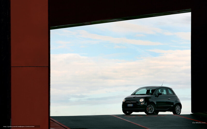 Black Fiat 500 in parking lot
