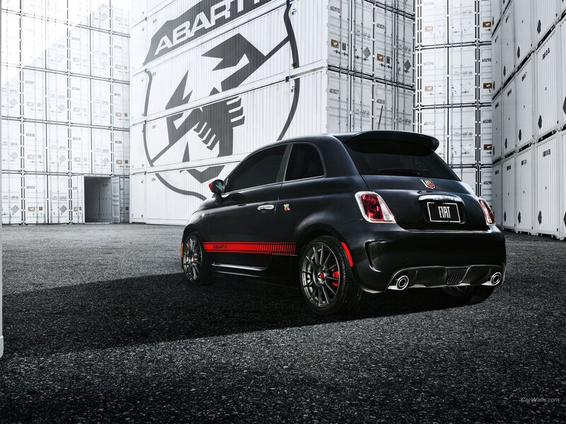 Black Fiat Abarth in shipping yard