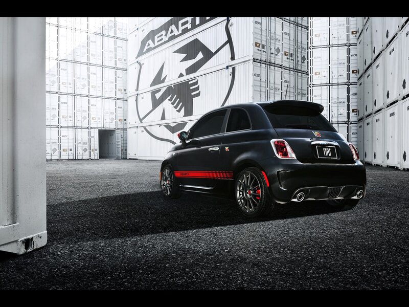 Black Fiat Abarth in shipping yard