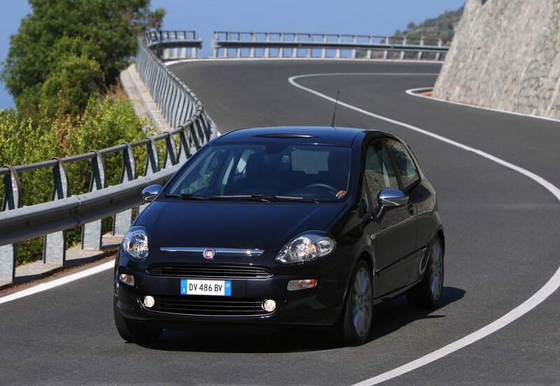 Black Fiat Punto on winding road