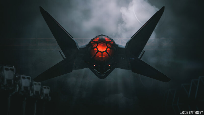 Black Fighter Jet — Dramatic, Night