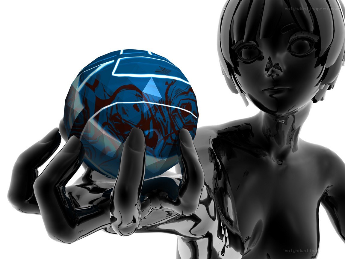 black figure holding blue orb