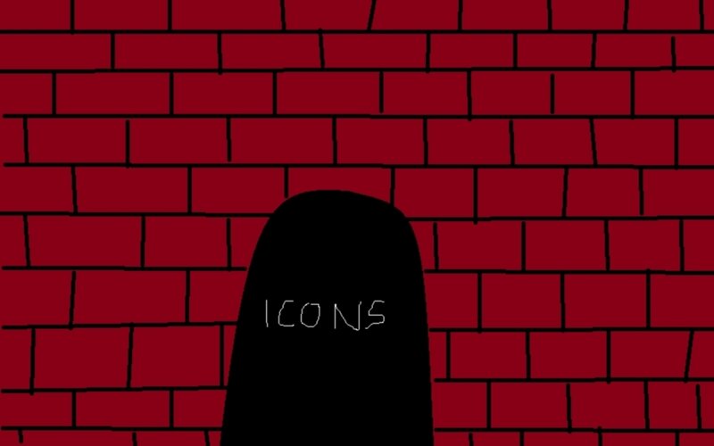 black figure with icons text