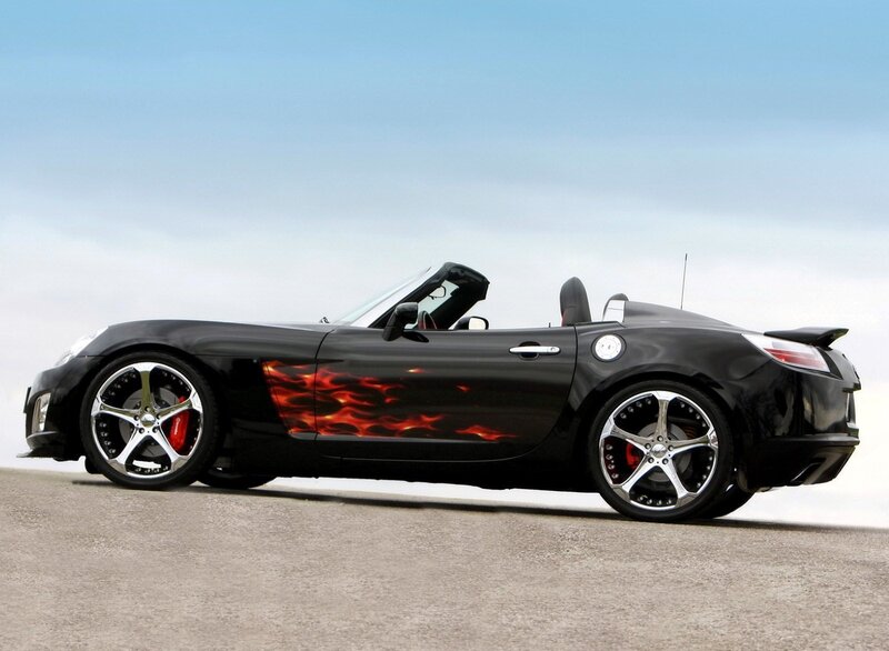 black flame car on road