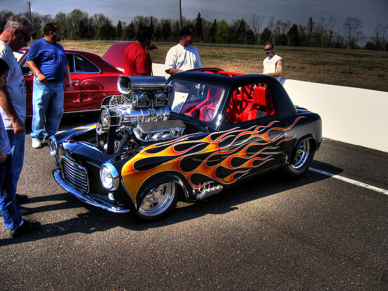Black Flame-painted Car — Dramatic, Afternoon, Photograph