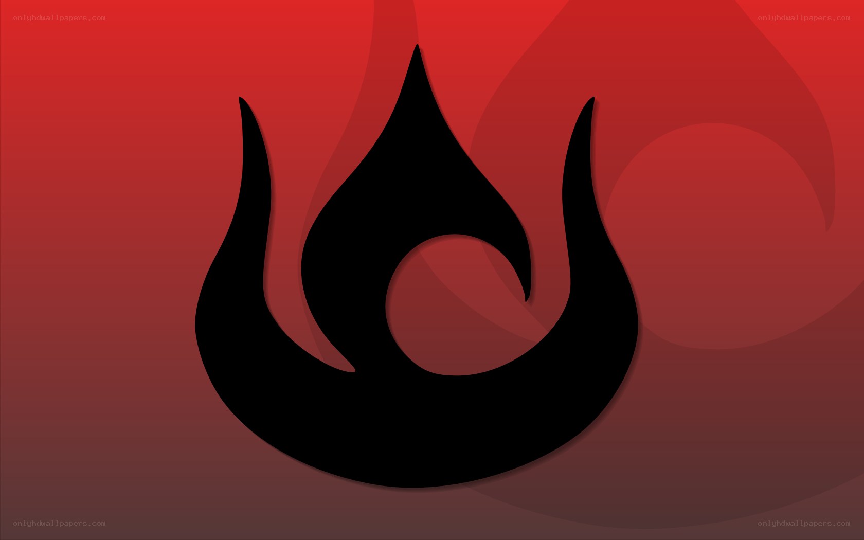 black flame symbol on red