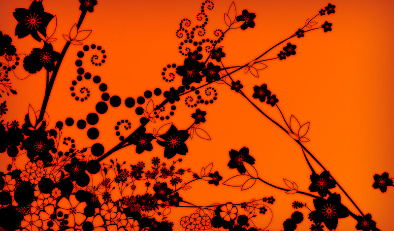 black floral pattern on orange