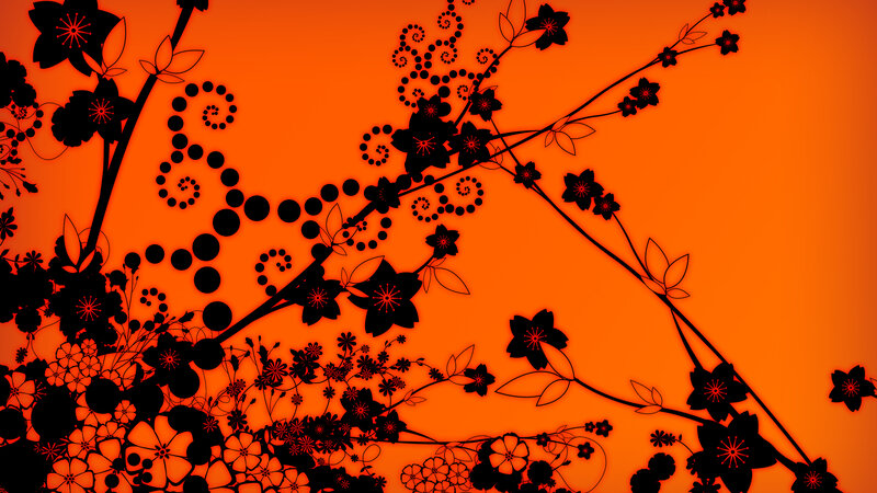 Black Floral Pattern — Orange