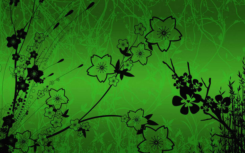 Black Floral Silhouettes — Green, Calm, Vector Art
