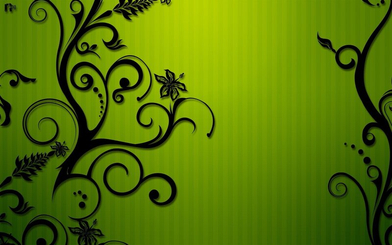 Black Floral Vines on Green