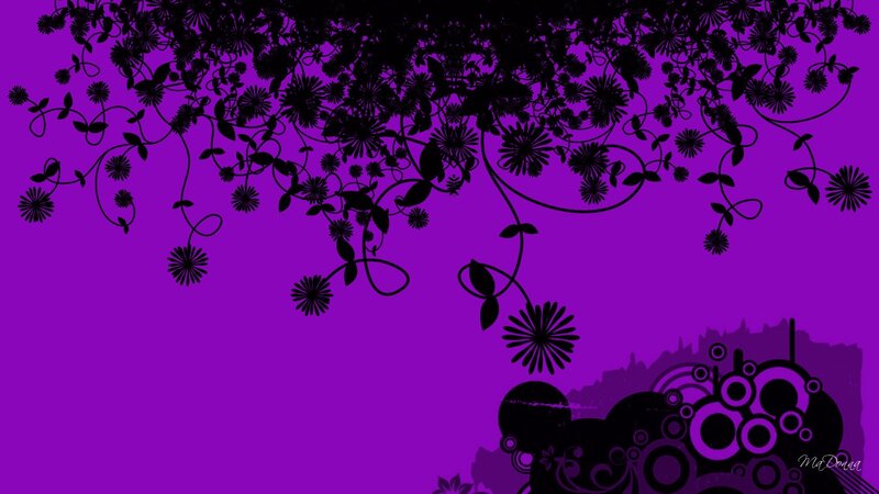 Black Floral Vines on Purple