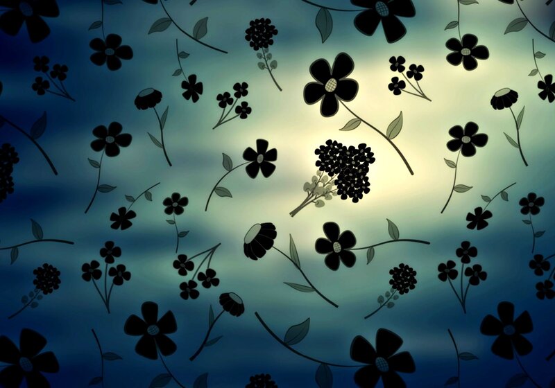 Black Flowers on Blue