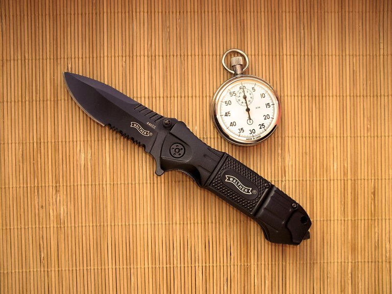 Black Folding Knife — Neutral, Photograph, Stopwatch