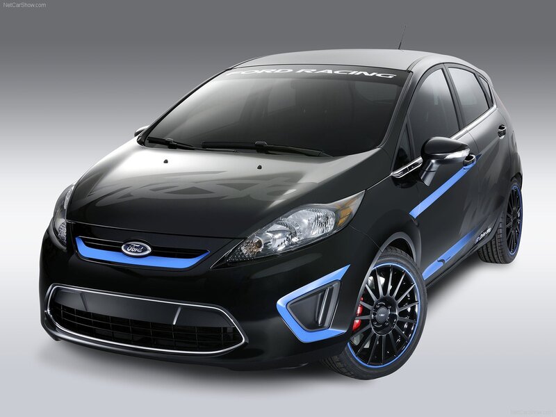Black Ford Fiesta with blue accents
