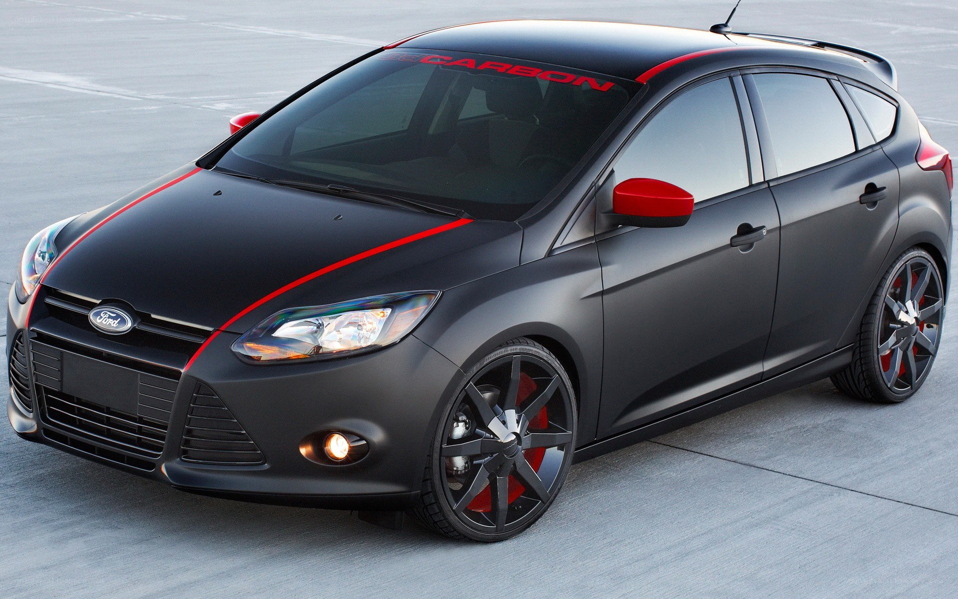 Black Ford Focus with red accents