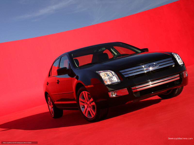 Black Ford Fusion on red background