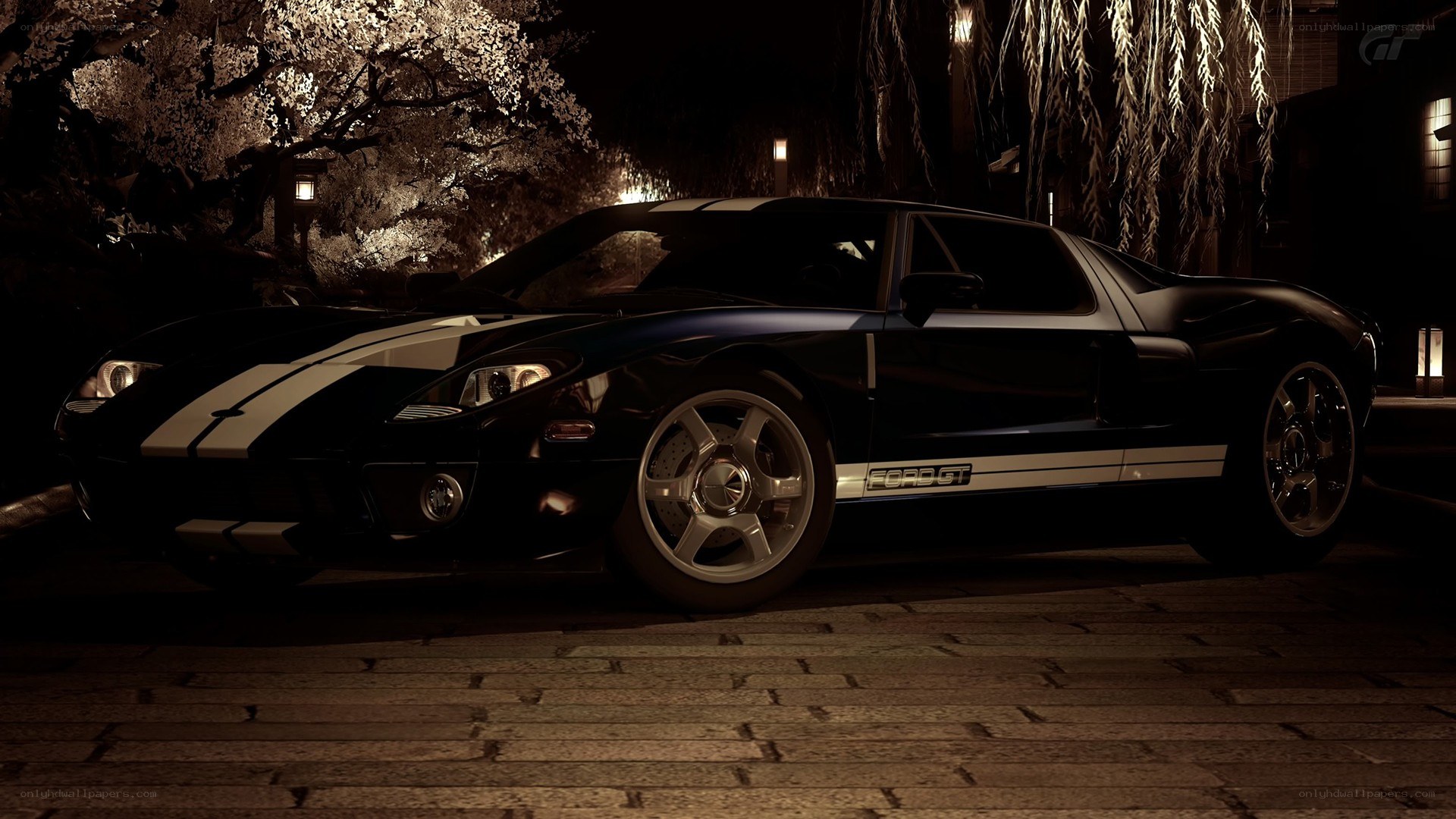 Black Ford GT at night