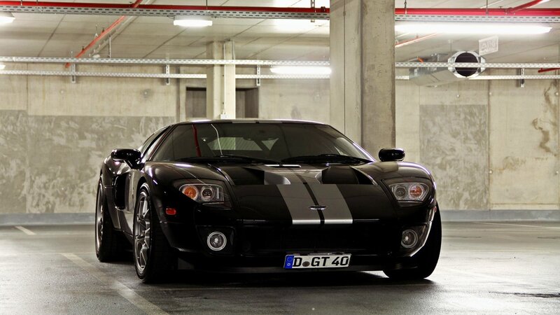 Black Ford GT in parking garage