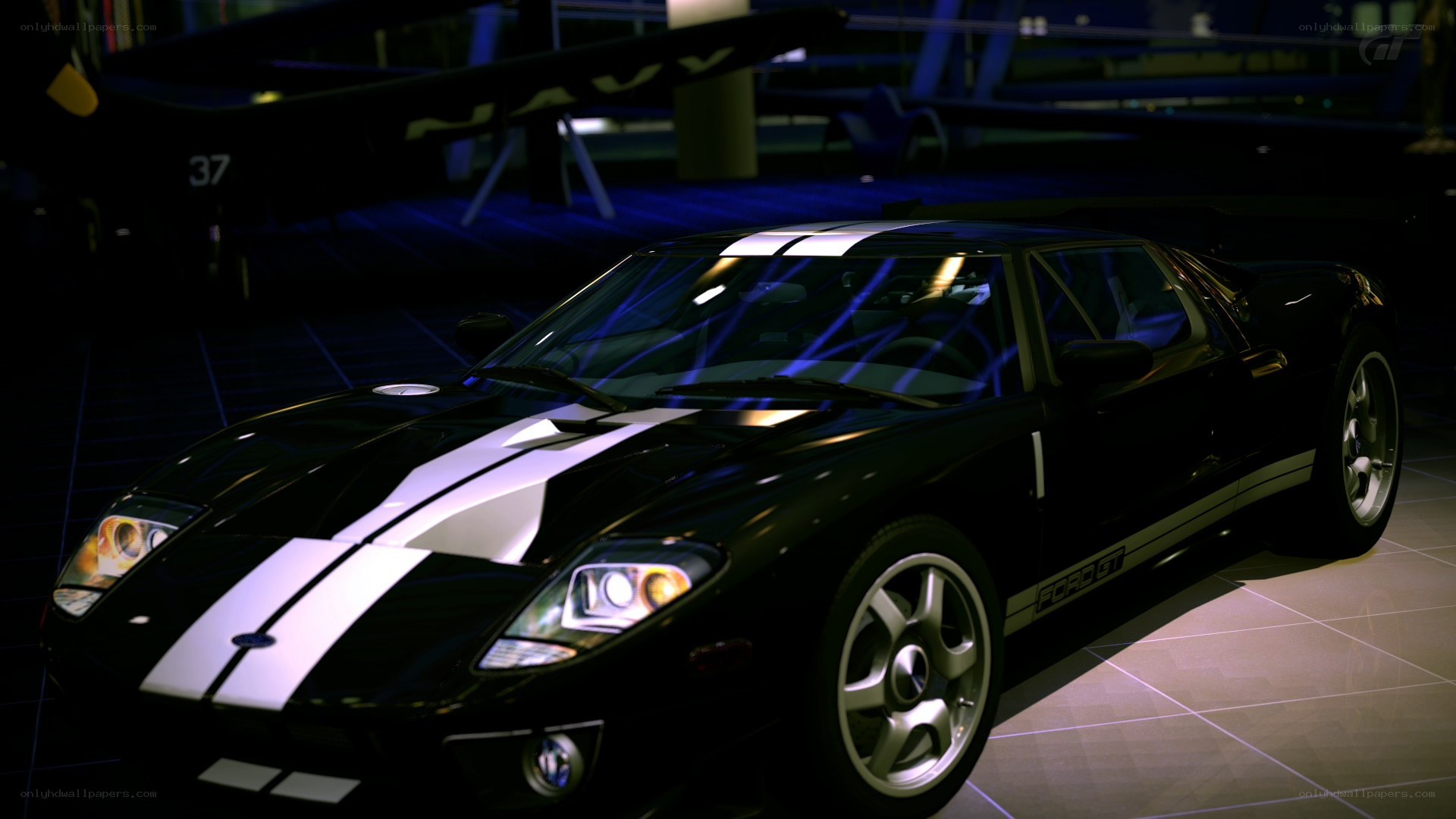 Black Ford GT with white stripes