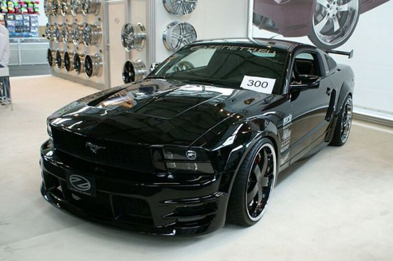 Black Ford Mustang at car show