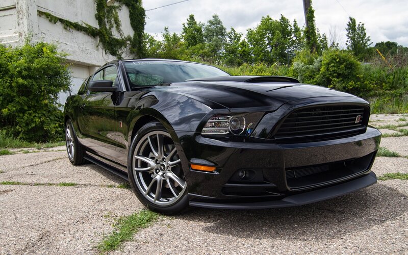 Black Ford Mustang — Calm, Afternoon, Photograph, Car, Building, Trees