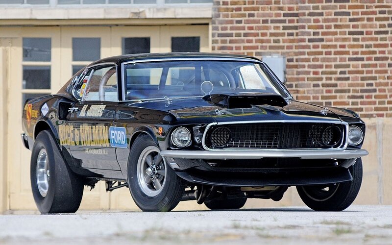 Black Ford Mustang drag racer