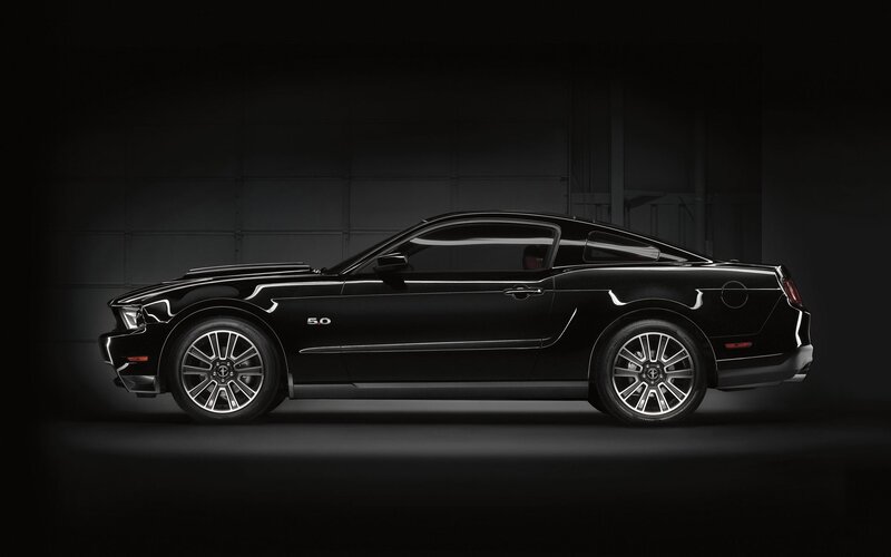 Black Ford Mustang — Dramatic, Photograph, Car, Wheel, Side Profile, Gray