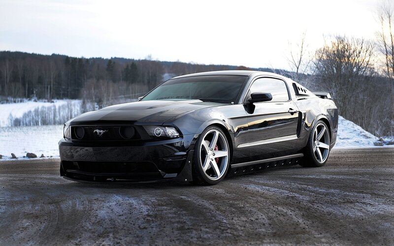 Black Ford Mustang — Dramatic, Winter, Photograph