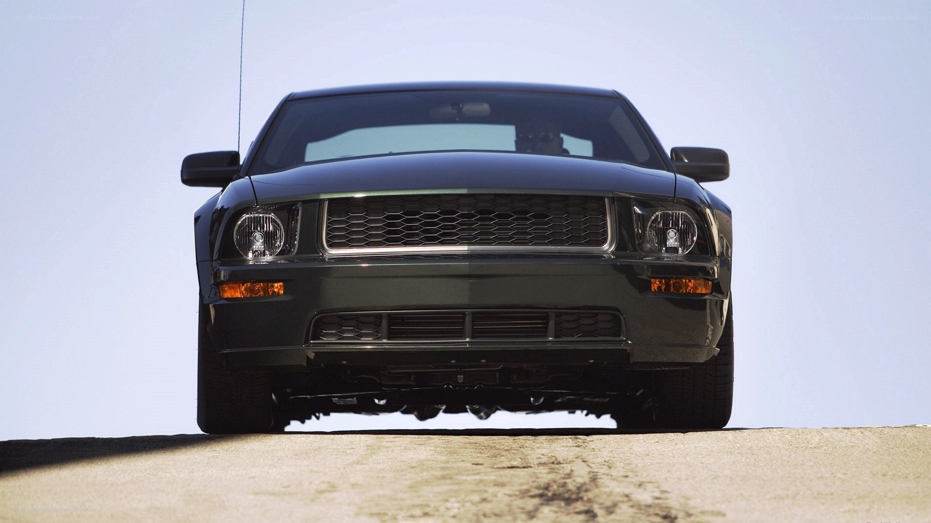 black ford mustang front view