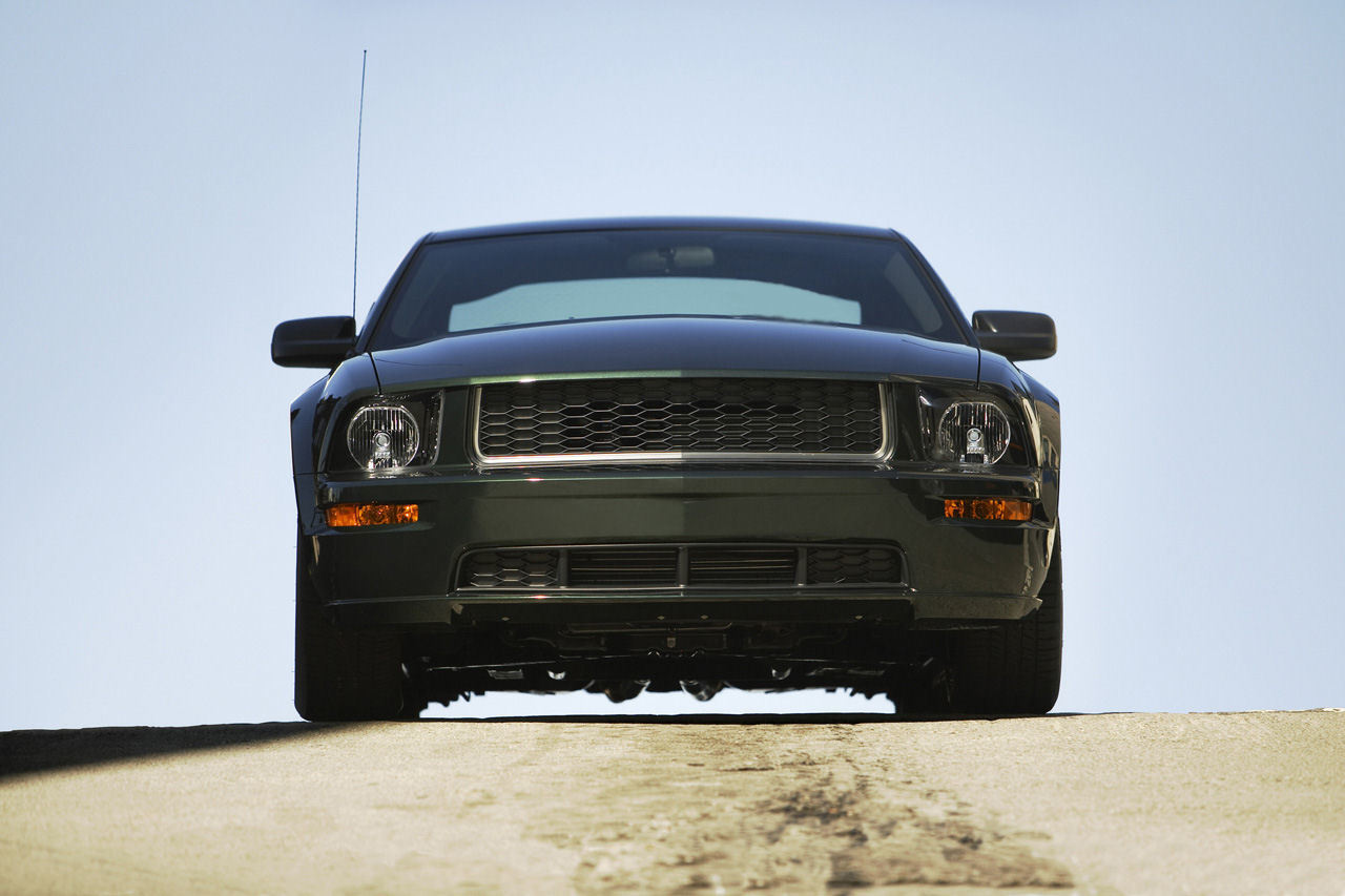 black ford mustang front view
