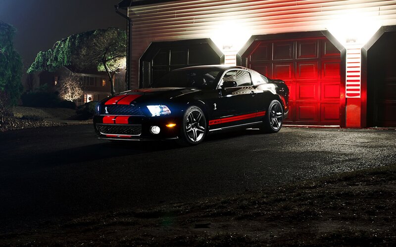 Black Ford Mustang GT at night