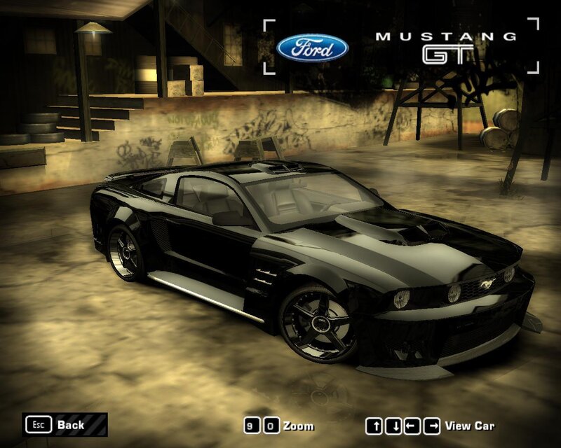 Black Ford Mustang GT in garage